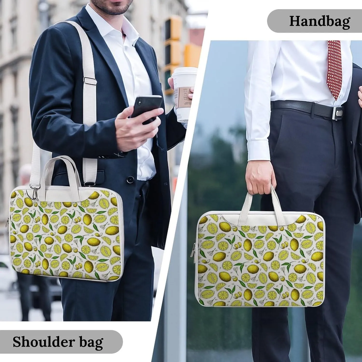 Summer Lemon Leather Bag Laptop Case Slim Water Resistant Computer Bags with Handle Briefcase for Work