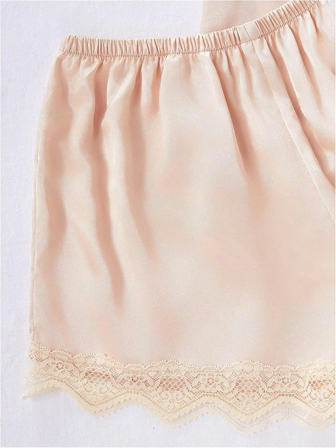 SweatyRocks Women's Silk Pajamas Set 4pcs with Robe Lace Trim Shorts Lounge Sets Pants Sleepwear