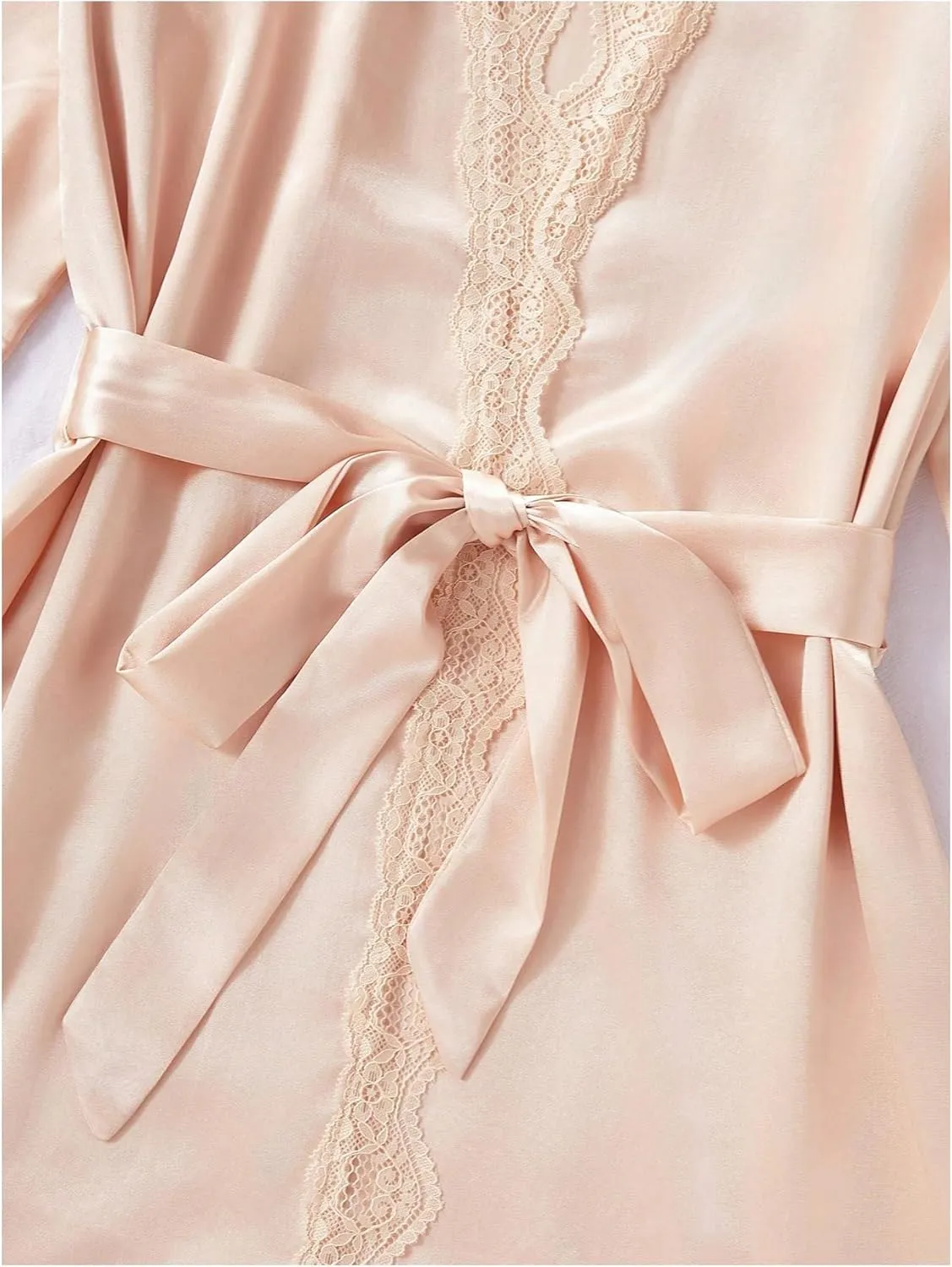 SweatyRocks Women's Silk Pajamas Set 4pcs with Robe Lace Trim Shorts Lounge Sets Pants Sleepwear