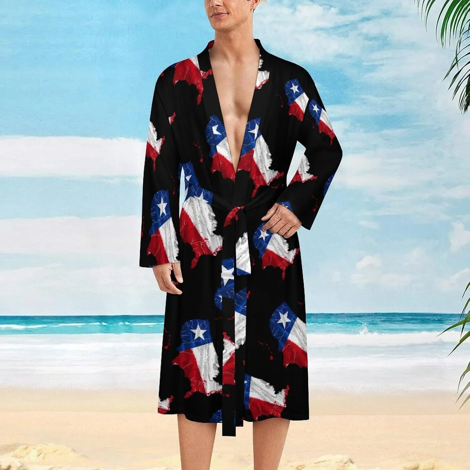 Texas Flag Map Men's Soft Robes Lightweight Long Bathrobe Loungewear for Bath Shower