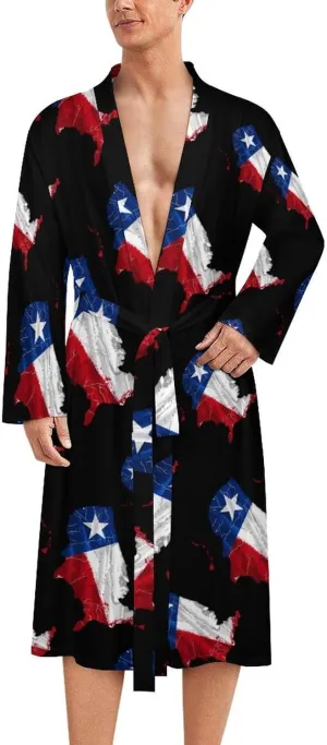 Texas Flag Map Men's Soft Robes Lightweight Long Bathrobe Loungewear for Bath Shower