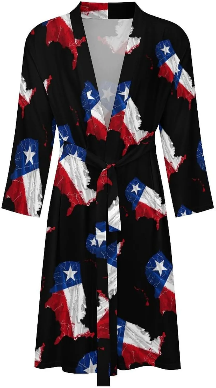 Texas Flag Map Men's Soft Robes Lightweight Long Bathrobe Loungewear for Bath Shower
