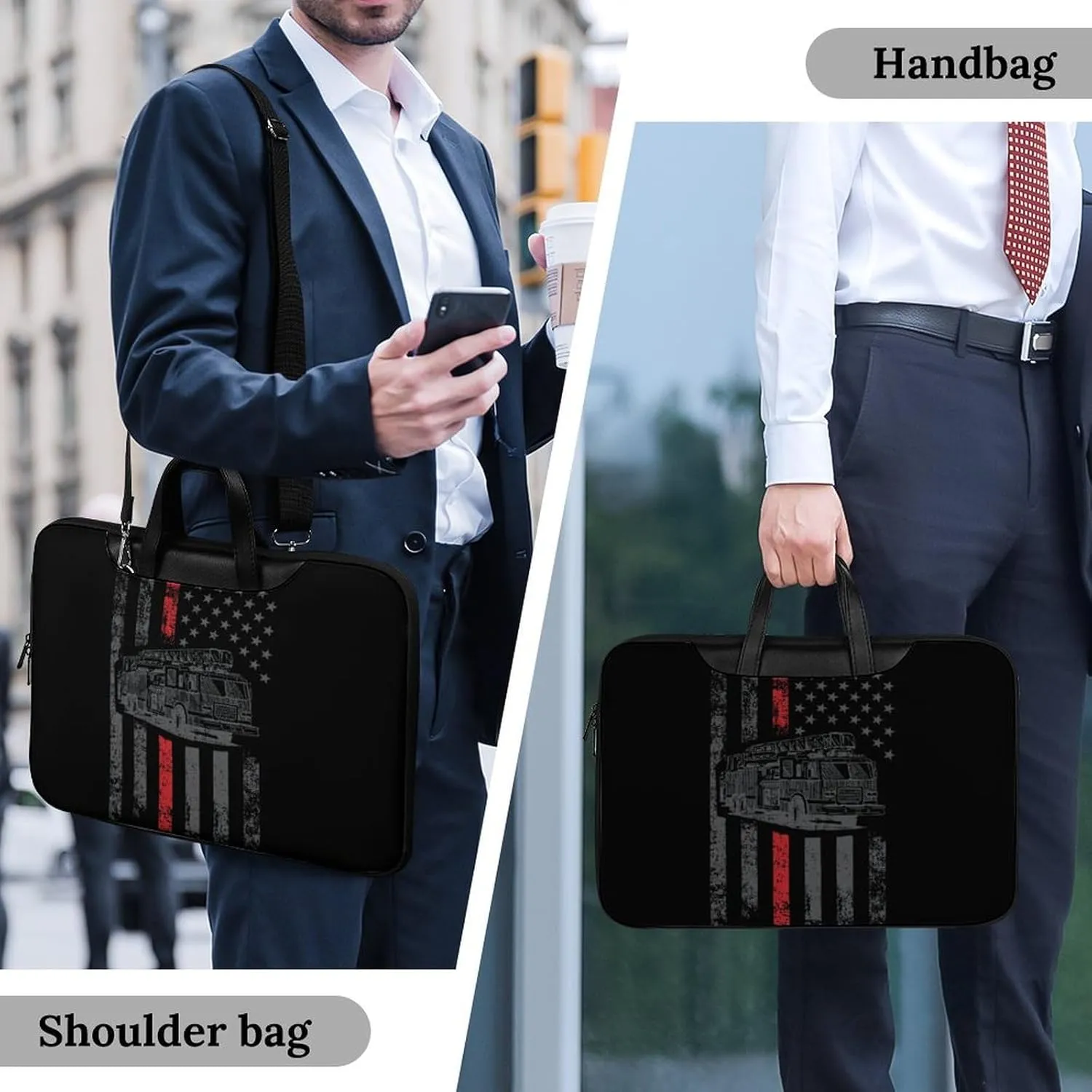 Thin Fire Firefighter Line Flag Leather Bag Laptop Case Slim Water Resistant Computer Bags with Handle Briefcase for Work