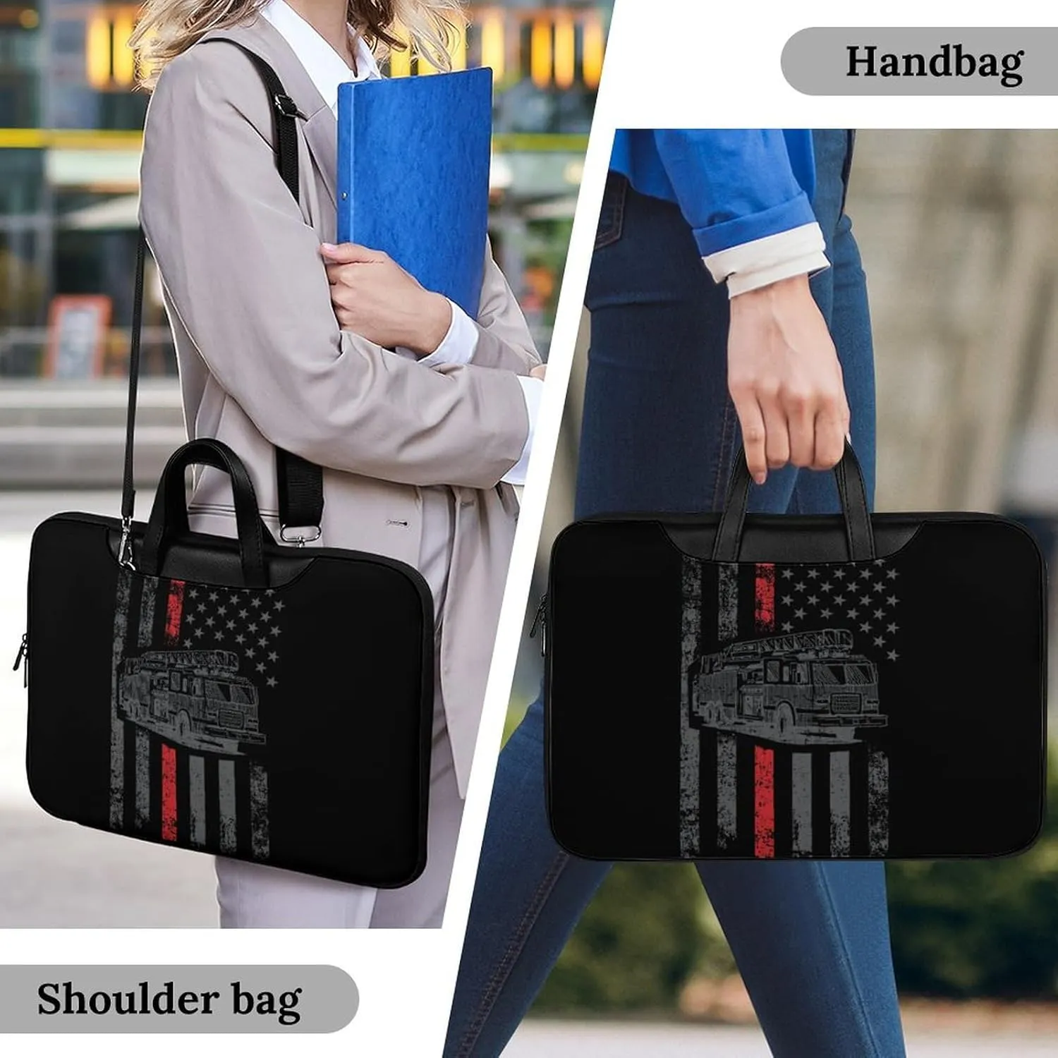 Thin Fire Firefighter Line Flag Leather Bag Laptop Case Slim Water Resistant Computer Bags with Handle Briefcase for Work