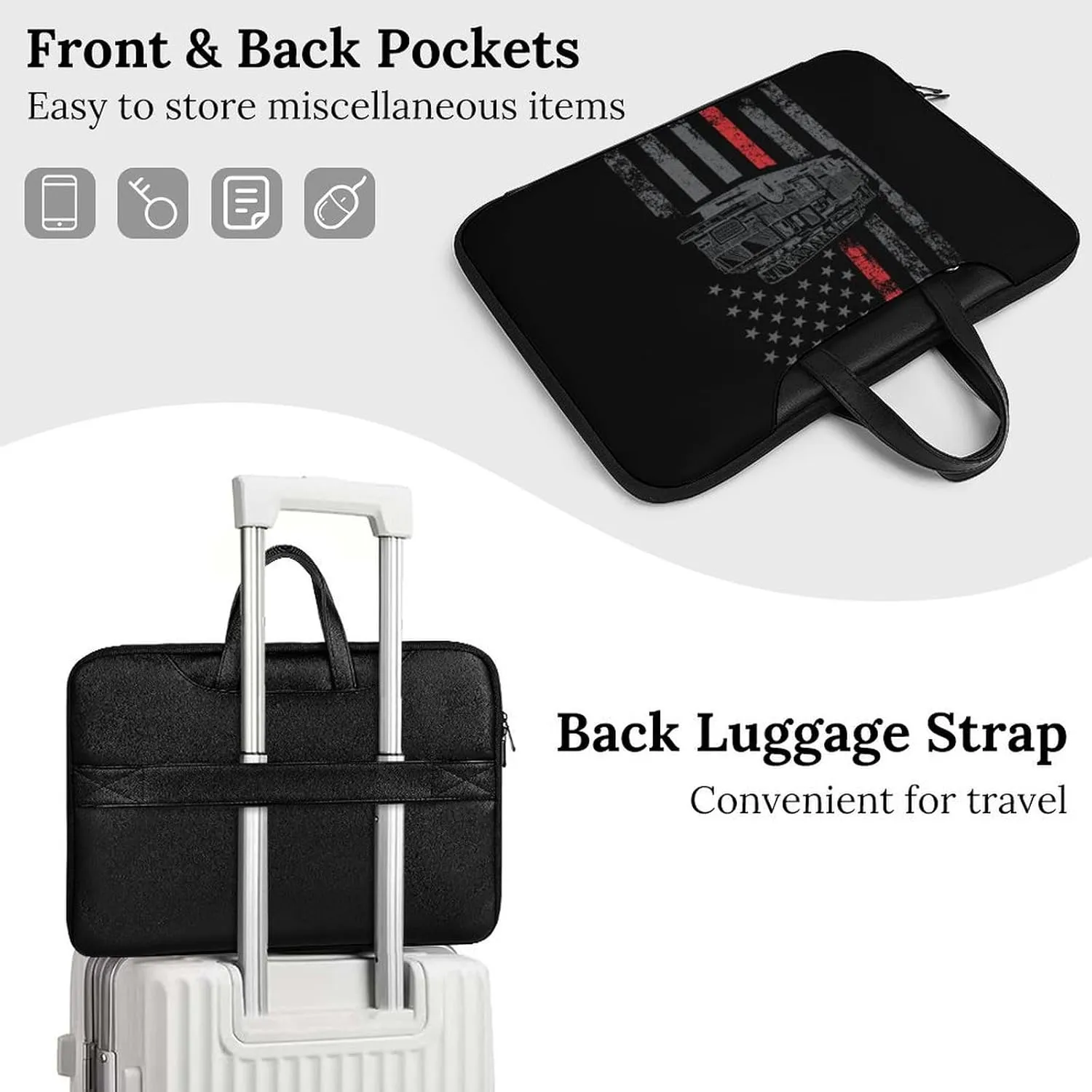 Thin Fire Firefighter Line Flag Leather Bag Laptop Case Slim Water Resistant Computer Bags with Handle Briefcase for Work