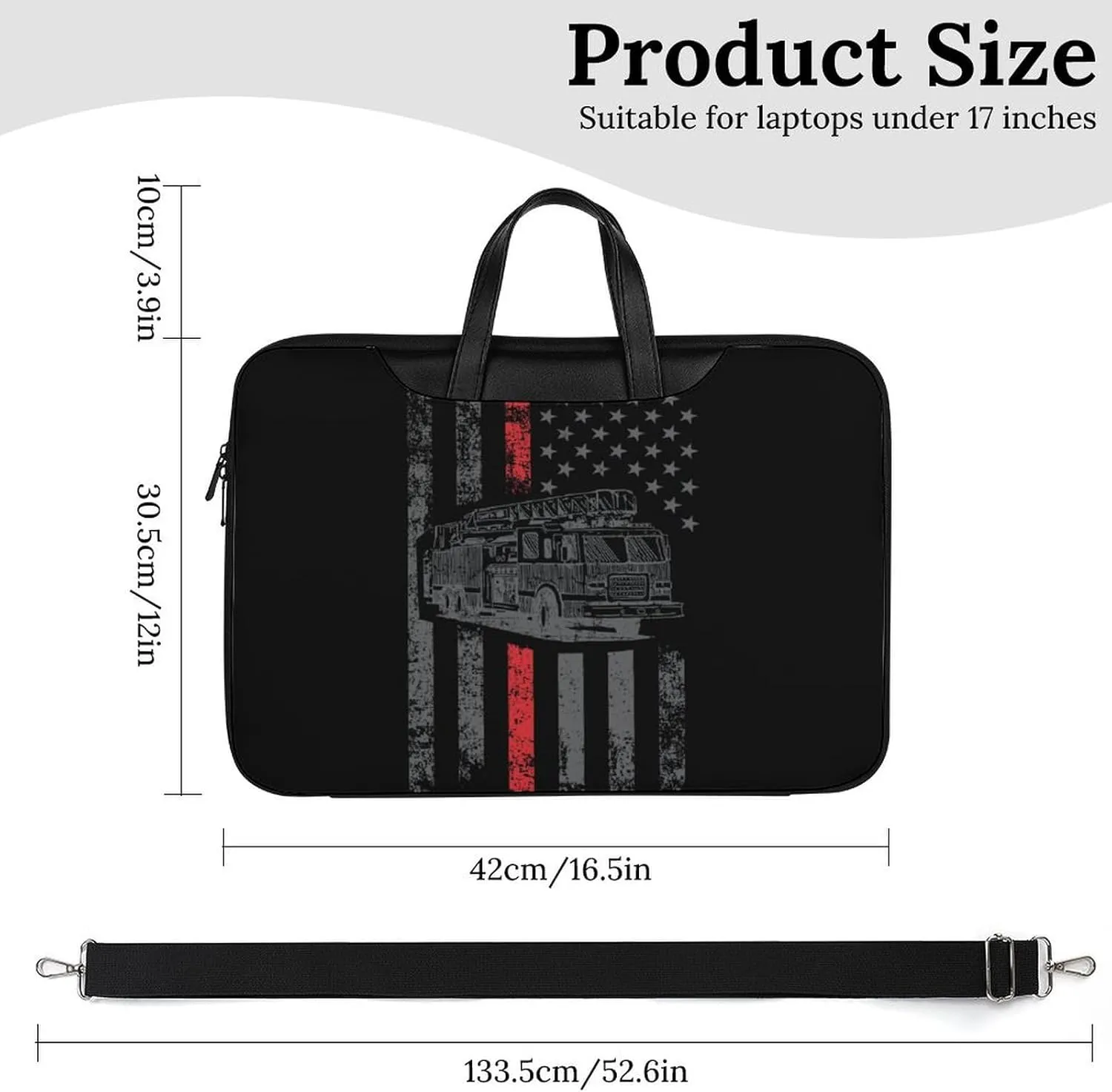 Thin Fire Firefighter Line Flag Leather Bag Laptop Case Slim Water Resistant Computer Bags with Handle Briefcase for Work