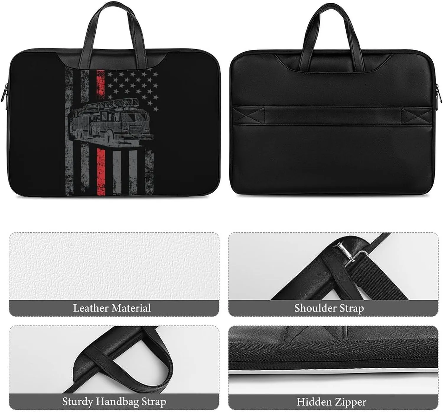 Thin Fire Firefighter Line Flag Leather Bag Laptop Case Slim Water Resistant Computer Bags with Handle Briefcase for Work