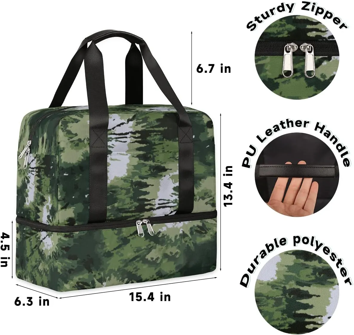 Tie Dye Camouflage Travel Duffel Bag Sports Tote Gym Bag, Double layer Large Waterproof Overnight Shoulder Weekender Bag for Women Men