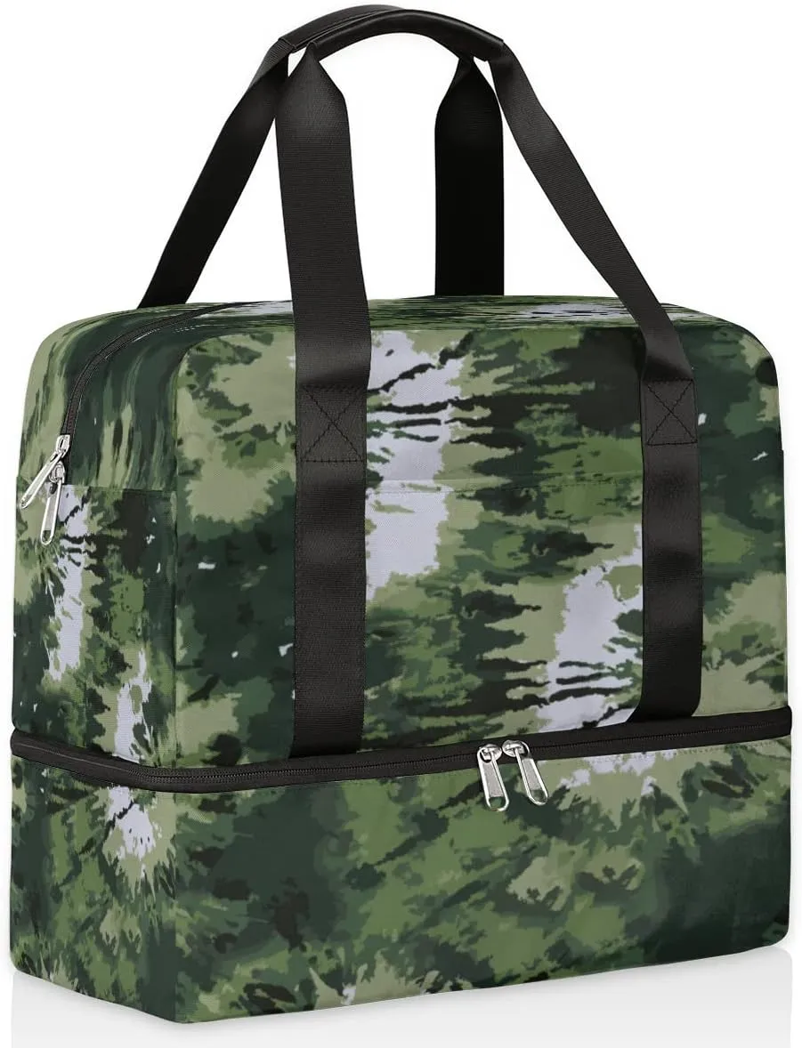 Tie Dye Camouflage Travel Duffel Bag Sports Tote Gym Bag, Double layer Large Waterproof Overnight Shoulder Weekender Bag for Women Men