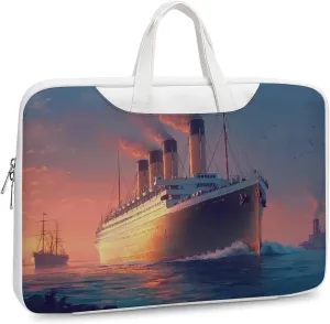 Titanic Sailing Ship on The Sunset Leather Bag Laptop Case Slim Water Resistant Computer Bags with Handle Briefcase for Work