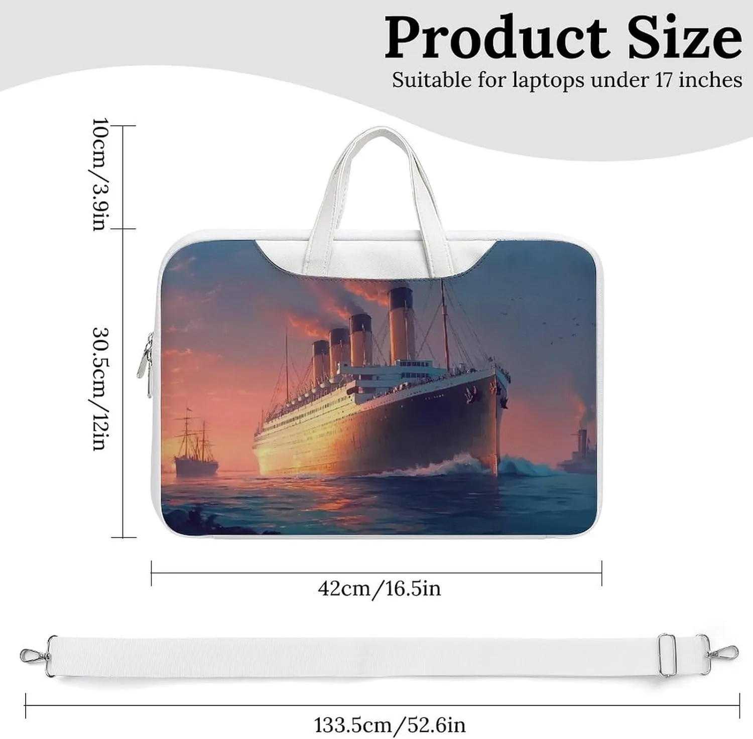 Titanic Sailing Ship on The Sunset Leather Bag Laptop Case Slim Water Resistant Computer Bags with Handle Briefcase for Work