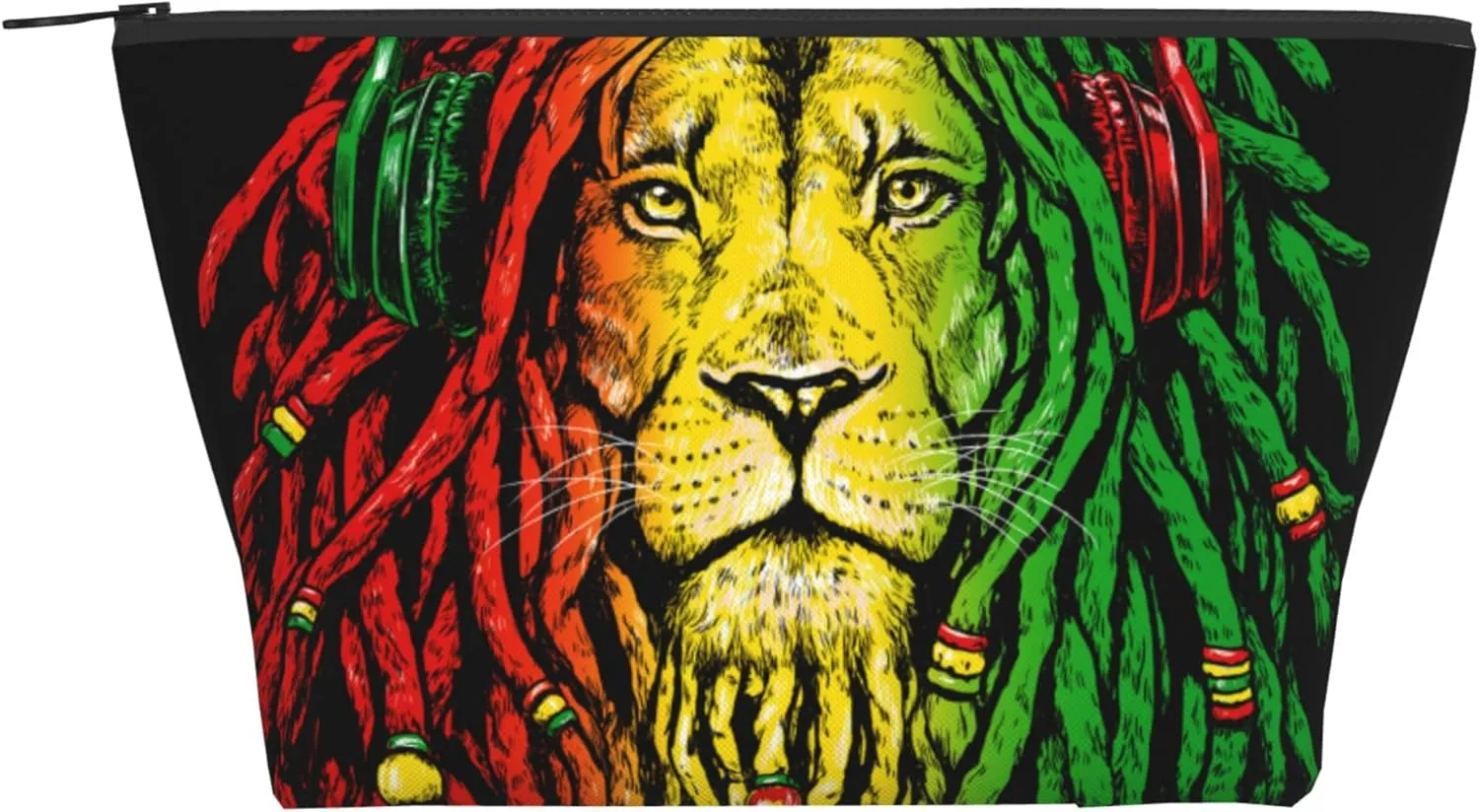 Toiletry Pouch Compatible with Rasta Rastafarian Reggae Earphone Lion Makeup Bags for Women Cosmetics Carrying Bag Makeup Storage, Lightweight Toiletry Organizer Bags with Zipper