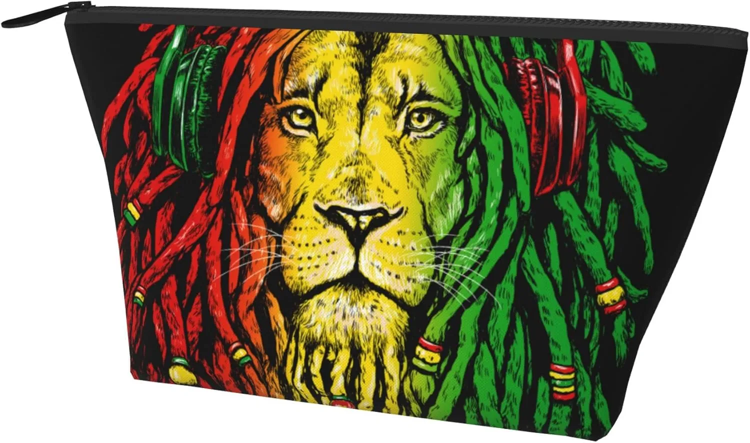 Toiletry Pouch Compatible with Rasta Rastafarian Reggae Earphone Lion Makeup Bags for Women Cosmetics Carrying Bag Makeup Storage, Lightweight Toiletry Organizer Bags with Zipper