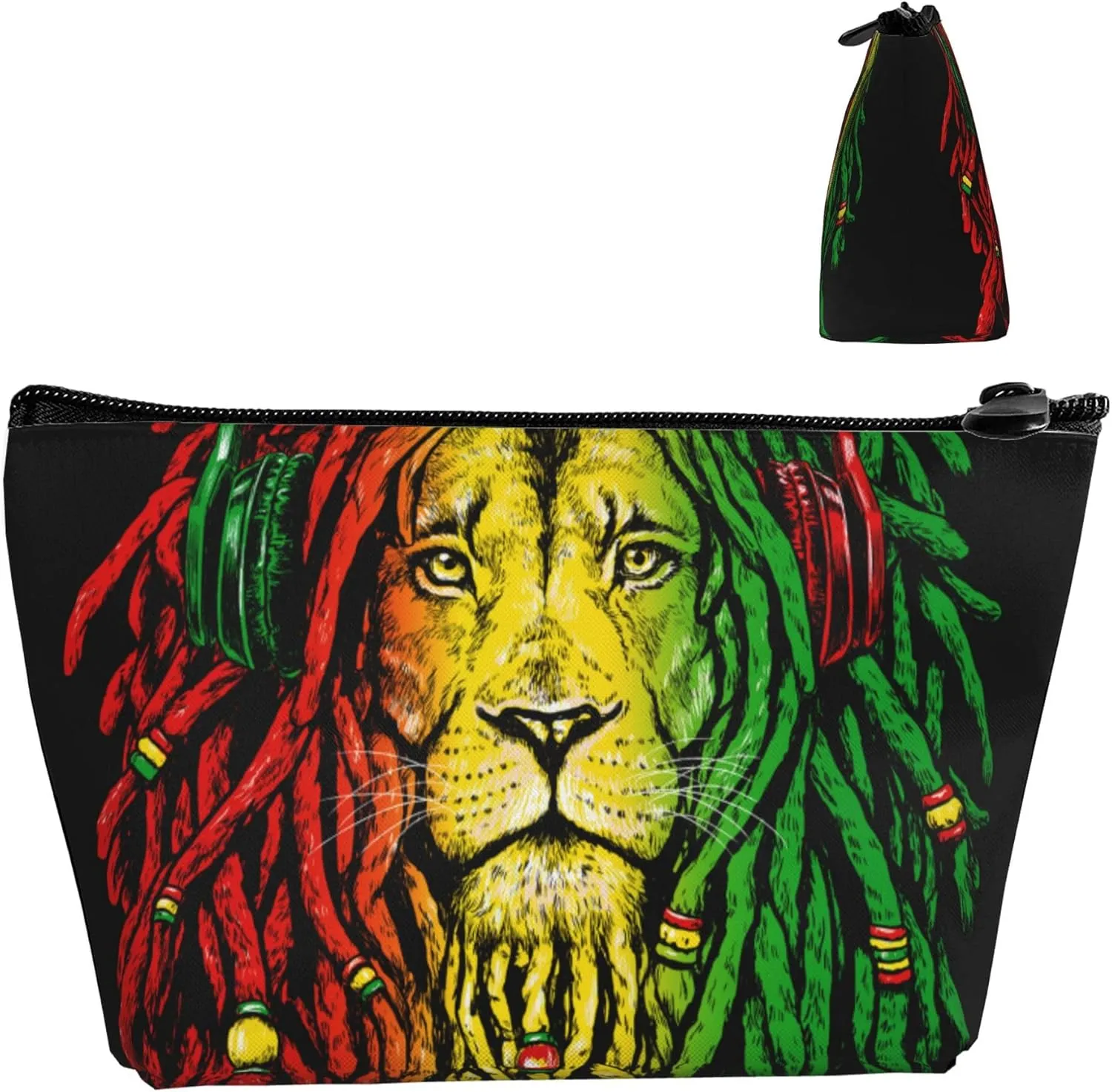 Toiletry Pouch Compatible with Rasta Rastafarian Reggae Earphone Lion Makeup Bags for Women Cosmetics Carrying Bag Makeup Storage, Lightweight Toiletry Organizer Bags with Zipper