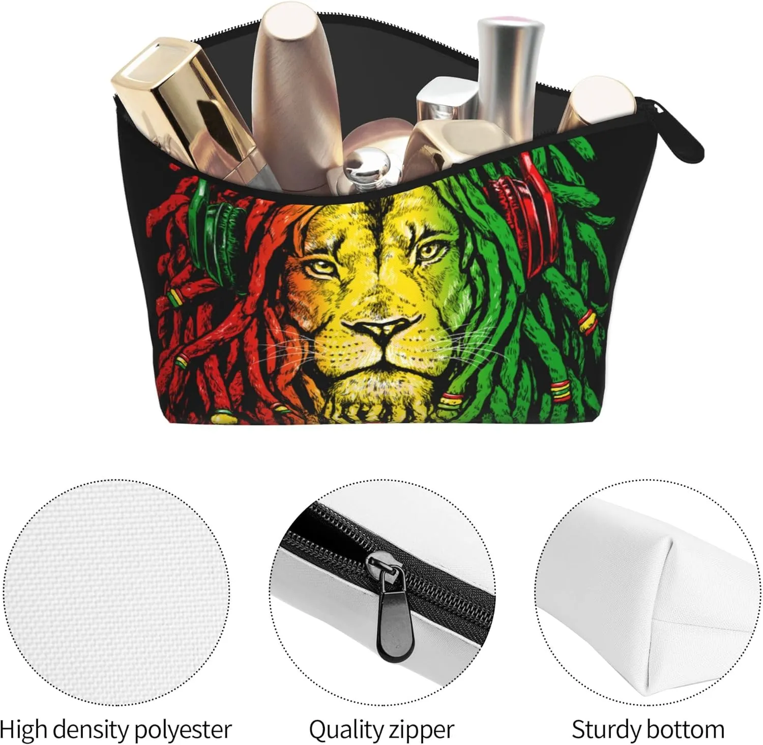 Toiletry Pouch Compatible with Rasta Rastafarian Reggae Earphone Lion Makeup Bags for Women Cosmetics Carrying Bag Makeup Storage, Lightweight Toiletry Organizer Bags with Zipper