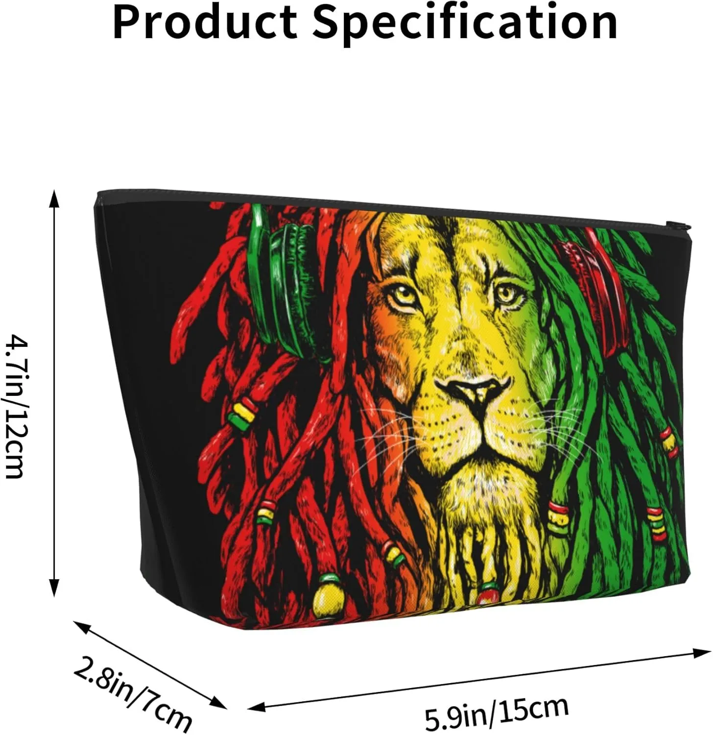Toiletry Pouch Compatible with Rasta Rastafarian Reggae Earphone Lion Makeup Bags for Women Cosmetics Carrying Bag Makeup Storage, Lightweight Toiletry Organizer Bags with Zipper