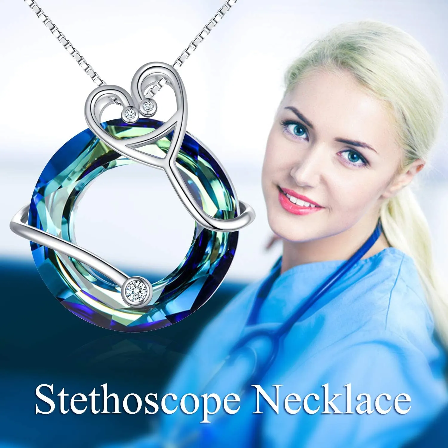 TOUPOP Gifts for Nurse 925 Sterling Silver Nurse Necklace Doctor Nursing Themed Pendant with Crystal RN Medical Caduceus Jewelry Nurse Gifts for Women Student Mom Birthday Graduation