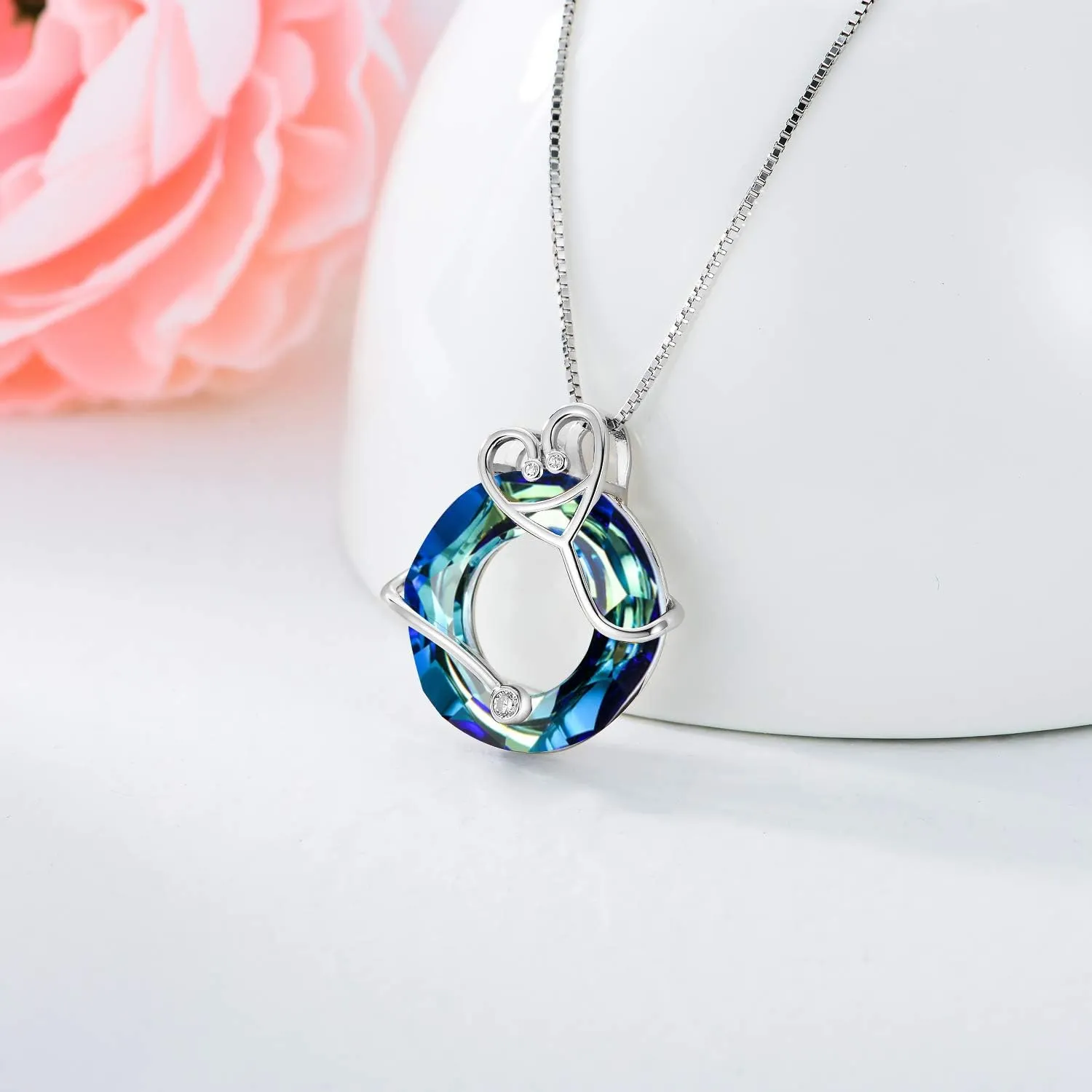 TOUPOP Gifts for Nurse 925 Sterling Silver Nurse Necklace Doctor Nursing Themed Pendant with Crystal RN Medical Caduceus Jewelry Nurse Gifts for Women Student Mom Birthday Graduation
