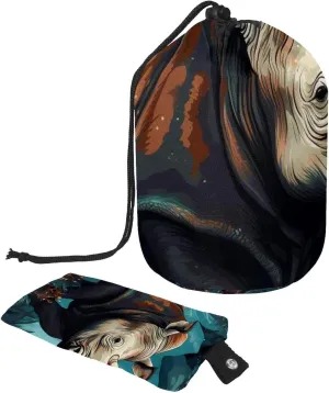Travel Cosmetic Bags bucket Makeup Bag, Art Rhino with Flowers 26 Women Portable Foldable Cases, Multifunctional Toiletry Bucket Bags Round Organizer Storage