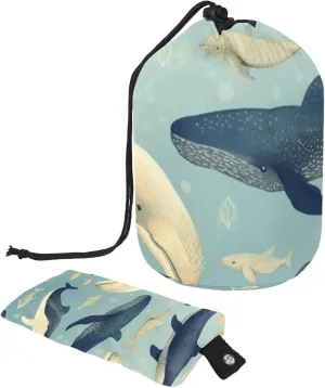 Travel Cosmetic Bags bucket Makeup Bag, Blue Whale Undersea World Women Portable Foldable Cases, Multifunctional Toiletry Bucket Bags Round Organizer Storage