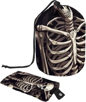 Travel Cosmetic Bags bucket Makeup Bag, Cool Dark Skeleton Women Portable Foldable Cases, Multifunctional Toiletry Bucket Bags Round Organizer Storage