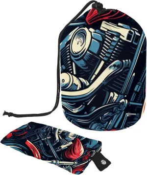 Travel Cosmetic Bags bucket Makeup Bag, Cool Red Blue Motorcycle Women Portable Foldable Cases, Multifunctional Toiletry Bucket Bags Round Organizer Storage