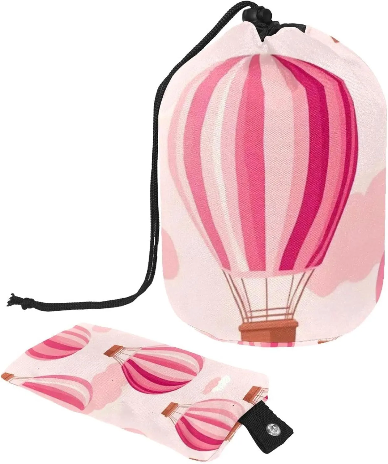 Travel Cosmetic Bags bucket Makeup Bag, Cute Pink Hot Air Balloon 6 Women Portable Foldable Cases, Multifunctional Toiletry Bucket Bags Round Organizer Storage