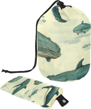 Travel Cosmetic Bags bucket Makeup Bag, Hand-painted Ocean Whales Women Portable Foldable Cases, Multifunctional Toiletry Bucket Bags Round Organizer Storage