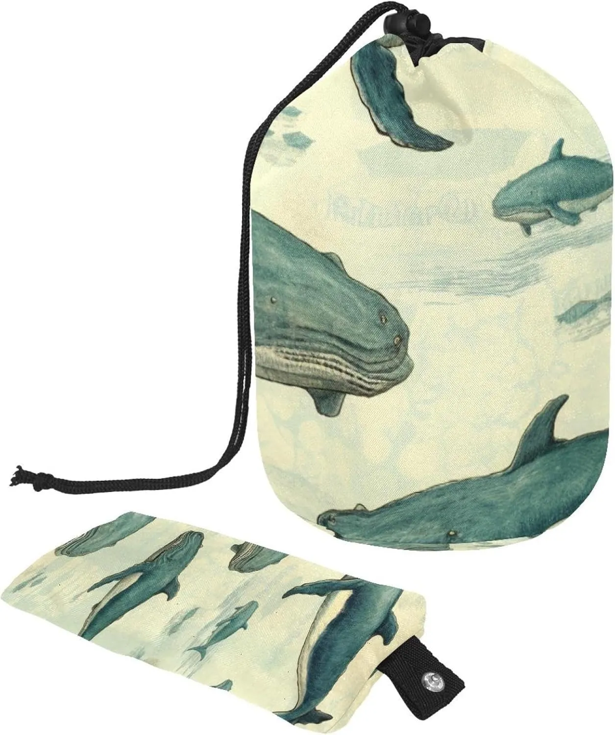 Travel Cosmetic Bags bucket Makeup Bag, Hand-painted Ocean Whales Women Portable Foldable Cases, Multifunctional Toiletry Bucket Bags Round Organizer Storage