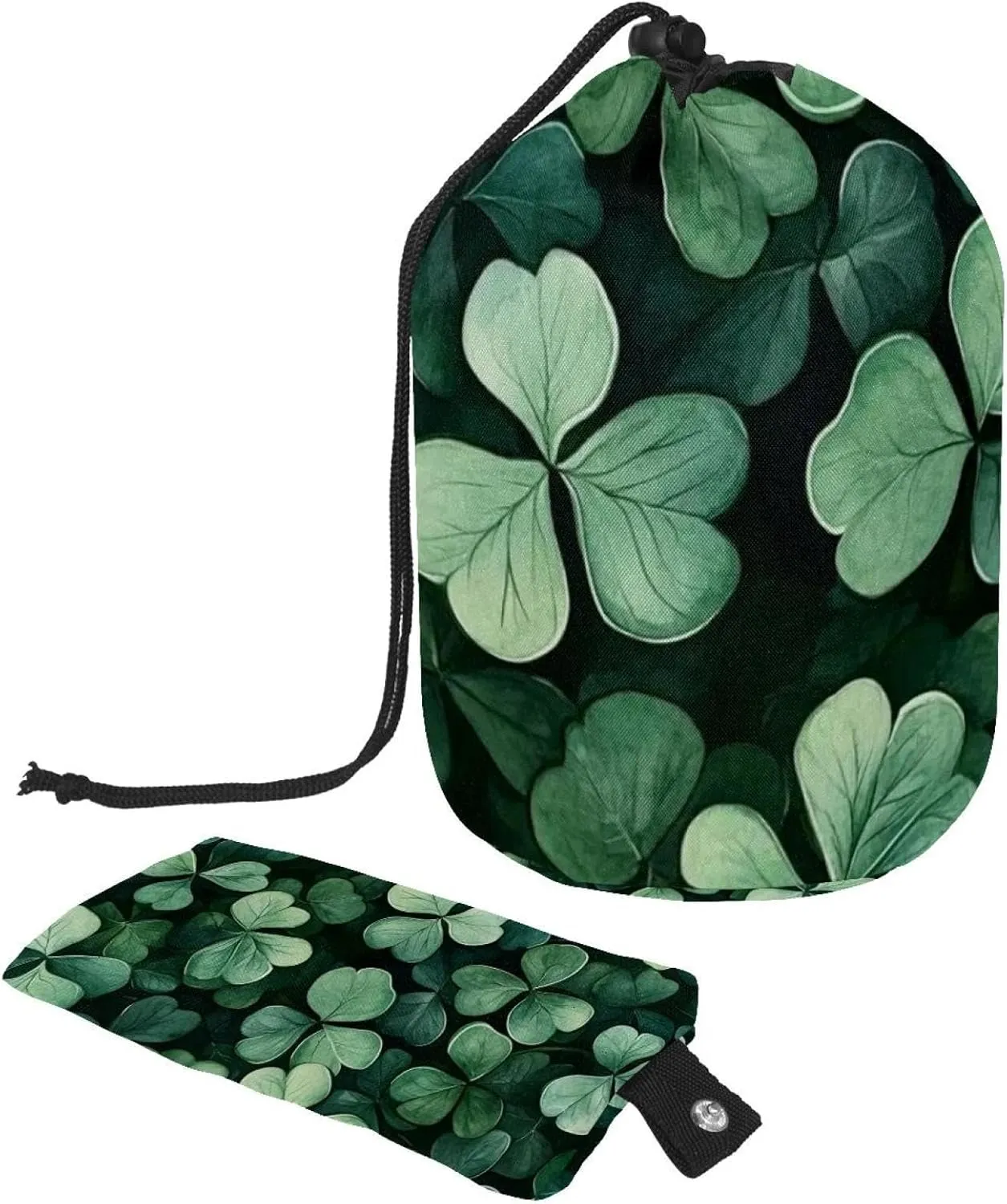 Travel Cosmetic Bags bucket Makeup Bag, Lucky Four-leaf Clover 26 Women Portable Foldable Cases, Multifunctional Toiletry Bucket Bags Round Organizer Storage