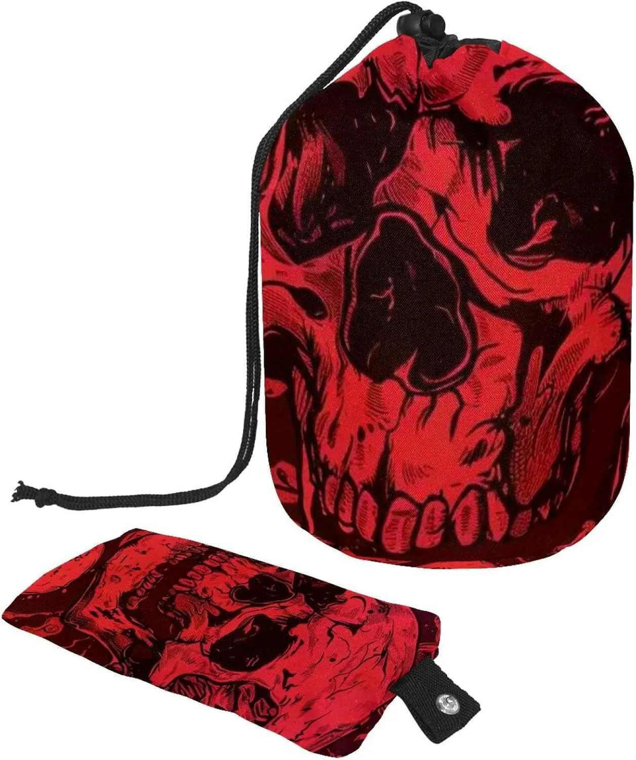 Travel Cosmetic Bags bucket Makeup Bag, Red Art Skull 2 Women Portable Foldable Cases, Multifunctional Toiletry Bucket Bags Round Organizer Storage