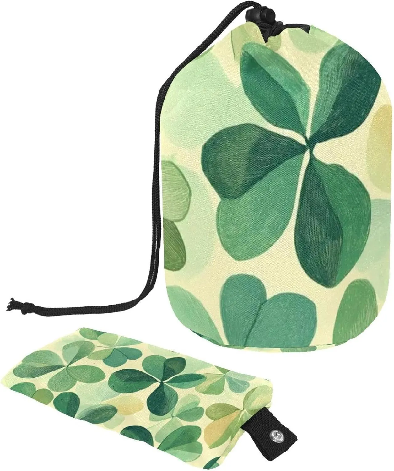 Travel Cosmetic Bags bucket Makeup Bag, Watercolor Lucky Four-leaf Clover 18 Women Portable Foldable Cases, Multifunctional Toiletry Bucket Bags Round Organizer Storage