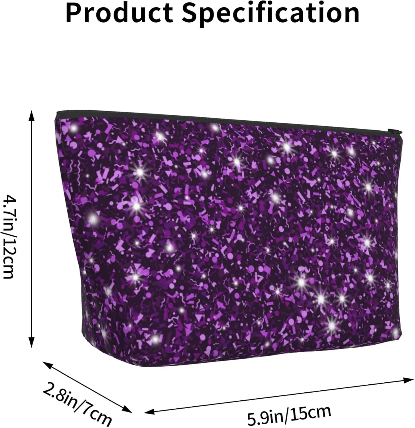 Travel Makeup Bag Pouch Compatible with Beautiful Dark Purple Bling Glitter Sparkles Pattern Cosmetic Bag, Waterproof Zipper Portable Small Storage Bags Halloween Christmas Gift for Women