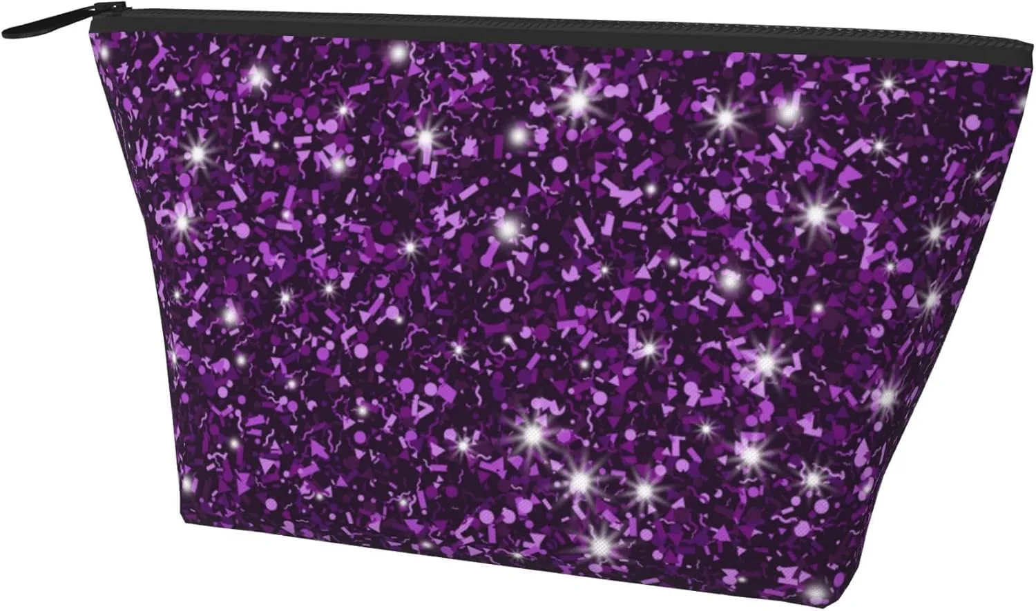 Travel Makeup Bag Pouch Compatible with Beautiful Dark Purple Bling Glitter Sparkles Pattern Cosmetic Bag, Waterproof Zipper Portable Small Storage Bags Halloween Christmas Gift for Women