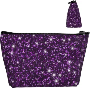 Travel Makeup Bag Pouch Compatible with Beautiful Dark Purple Bling Glitter Sparkles Pattern Cosmetic Bag, Waterproof Zipper Portable Small Storage Bags Halloween Christmas Gift for Women