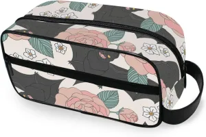 Travel Toiletry Bag Makeup Bag Black Bat and Roses Florals Packing Organizers with Hanging Hook Portable Water Resistant Small Travel Bag for Toiletries, Jewelry, Travel Essentials