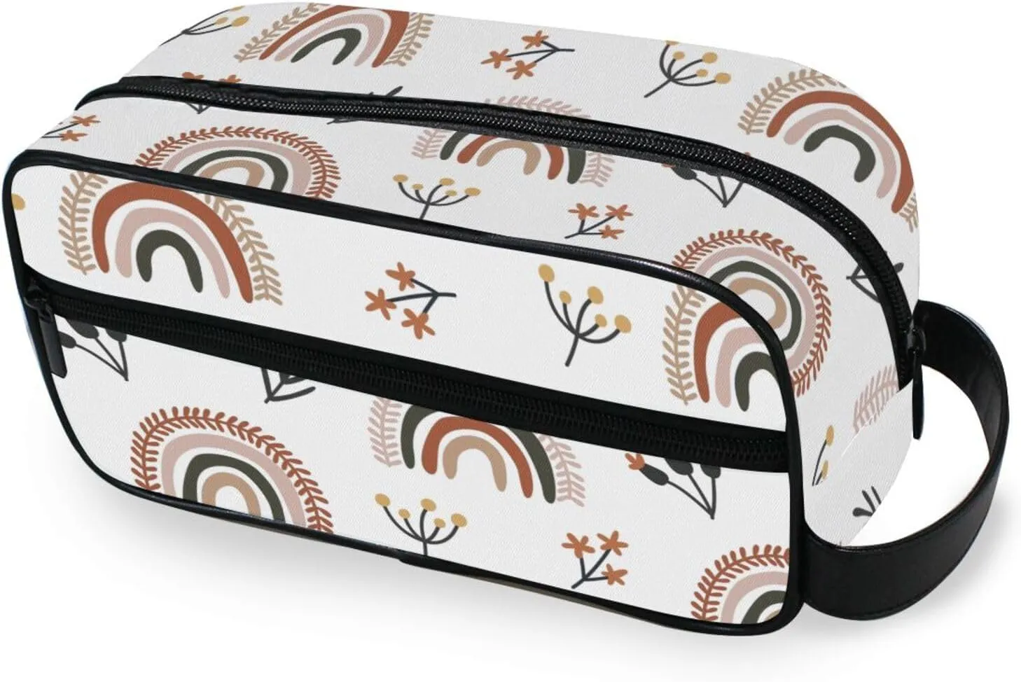 Travel Toiletry Bag Makeup Bag Lovely Rainbow Leaf Flower Packing Organizers with Hanging Hook Portable Water Resistant Small Travel Bag for Toiletries, Jewelry, Travel Essentials