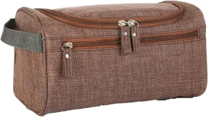 Travel Toiletry Bag with Strap,Hanging Makeup Case Organizer Cosmetic Pouch Holder Storage Bathroom Shower Wash Bag with Handle for Brushes Toiletry Jewelry Storage(Matte Coffee)