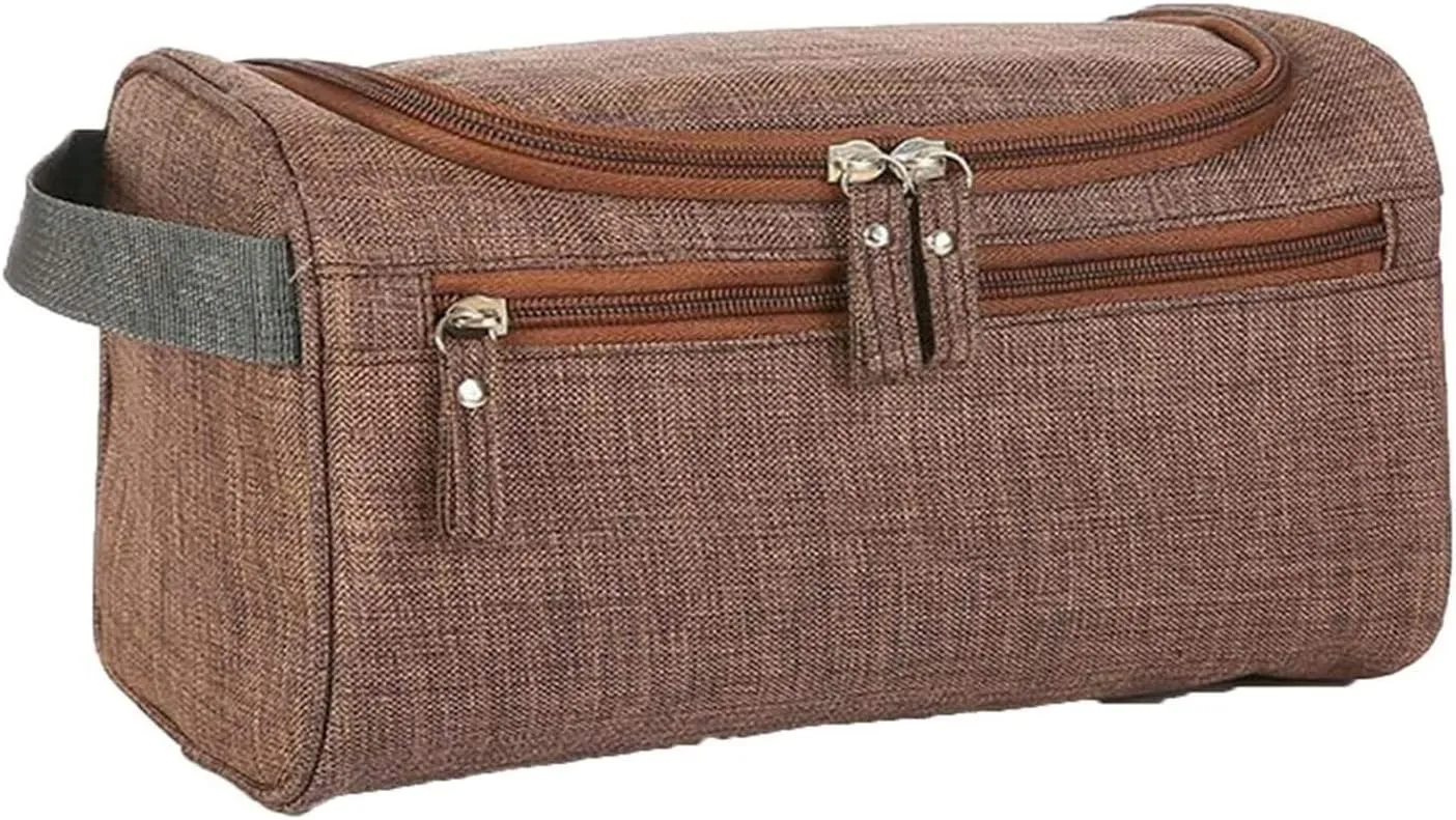Travel Toiletry Bag with Strap,Hanging Makeup Case Organizer Cosmetic Pouch Holder Storage Bathroom Shower Wash Bag with Handle for Brushes Toiletry Jewelry Storage(Matte Coffee)