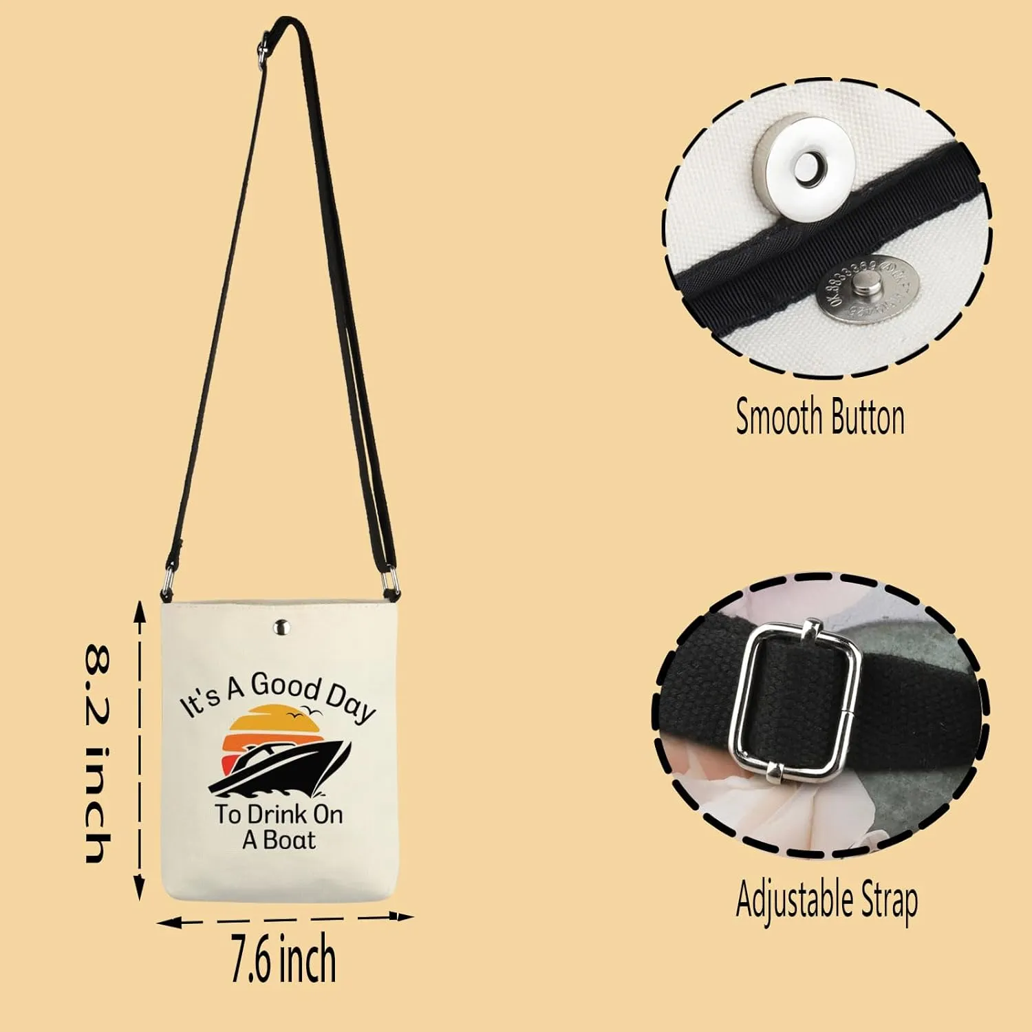 TSOTMO Women's Beige Nautical Zipper Cosmetic Bag (Day Boat CR) - 6.3" W x 8.27" L x 0.39" H