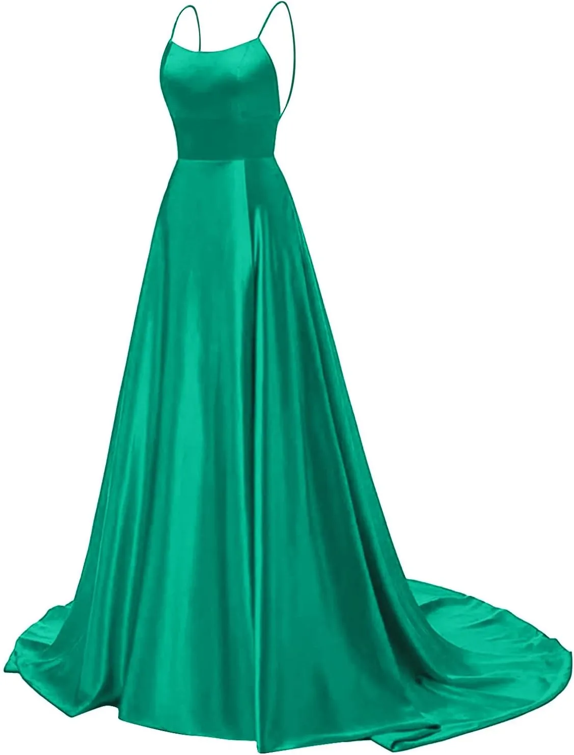 TWGONE Prom Dresses for Women 2025 Spaghetti Straps Formal Party Maxi Dress Satin Evening Gowns with Pockets