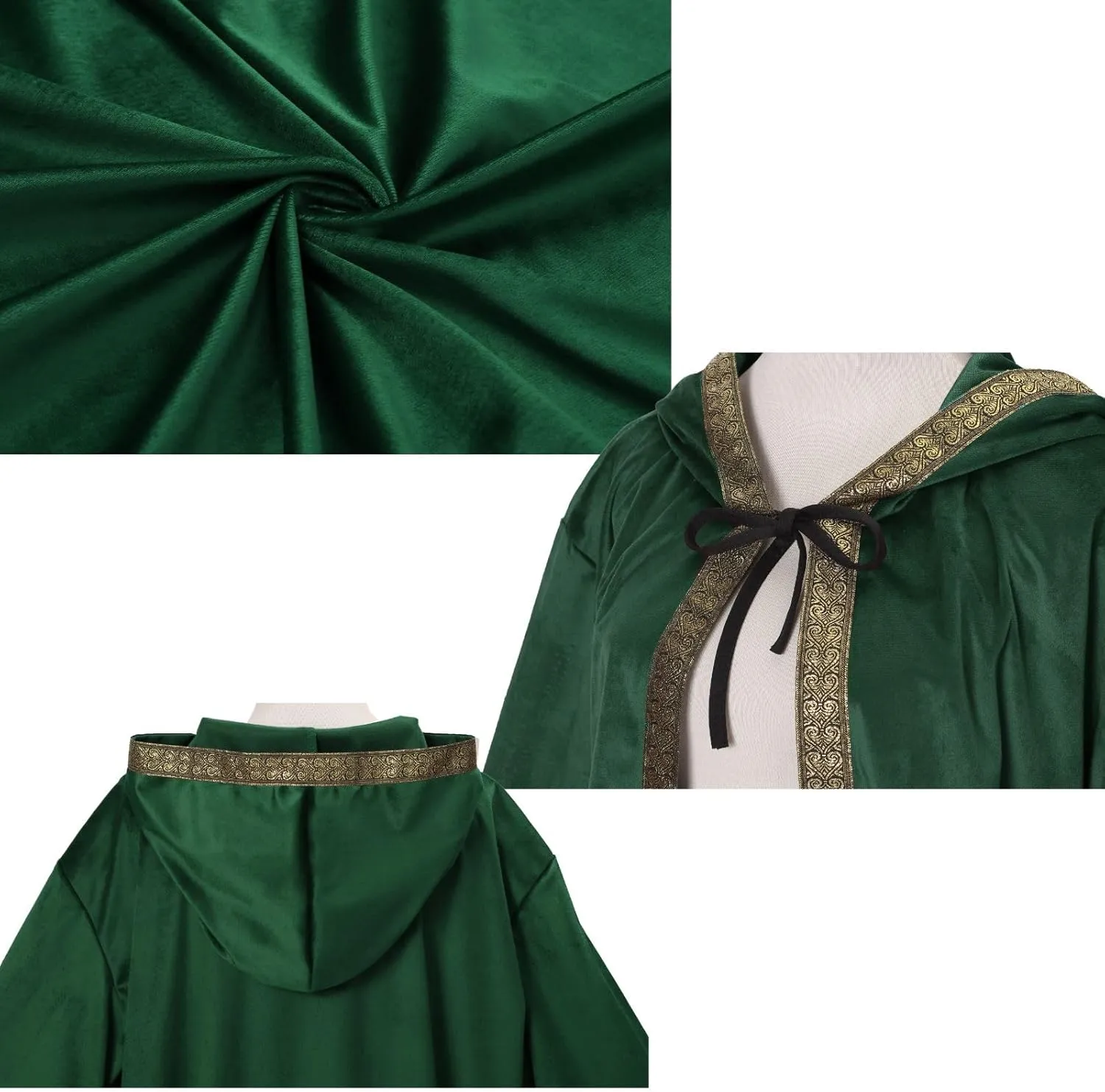 Unisex Wizard Cloak Robes With Hood Sleeves Dutch Velvet Cosplay Costume