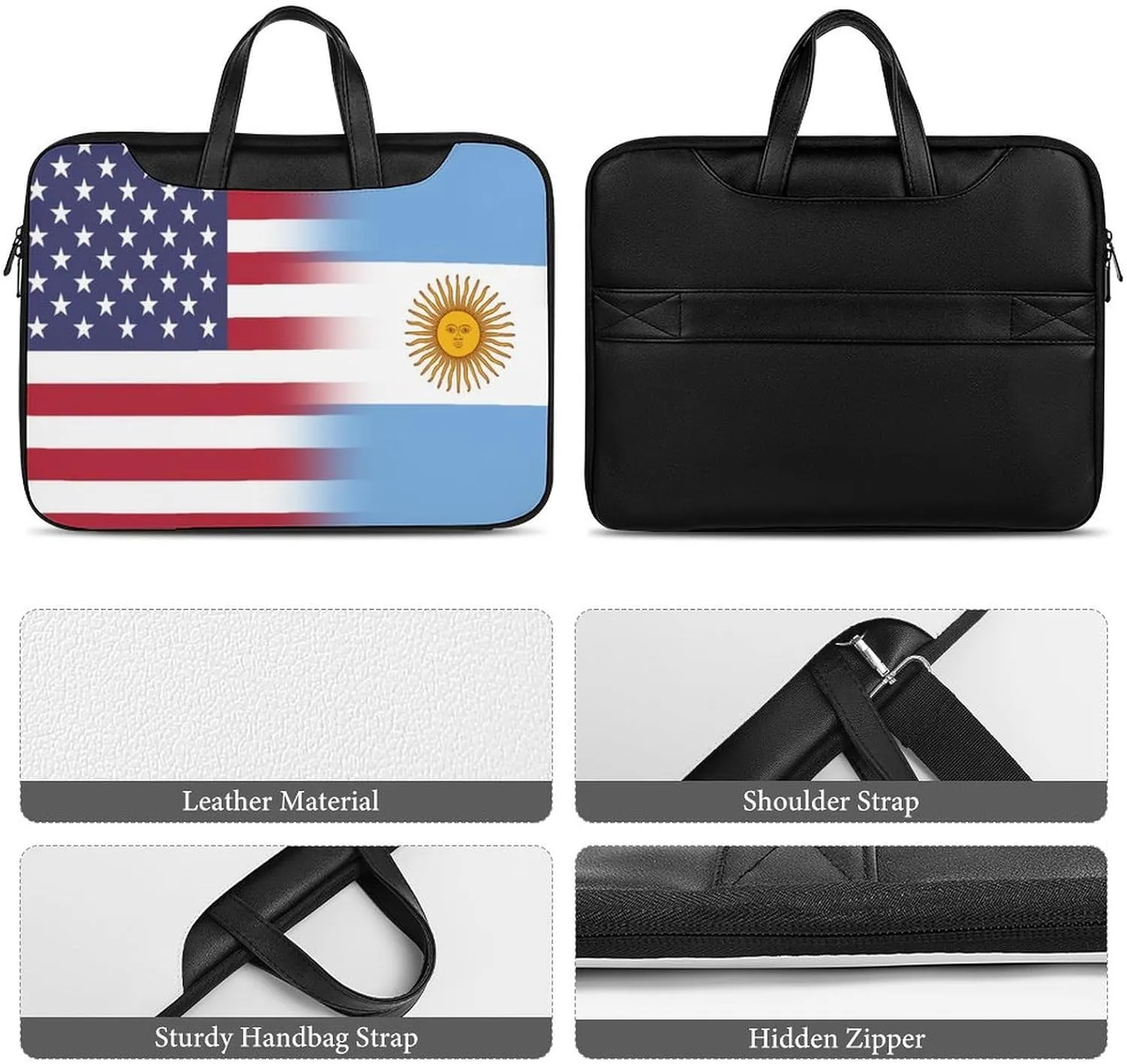 U.S.A Argentina Flag Leather Bag Laptop Case Slim Water Resistant Computer Bags with Handle Briefcase for Work