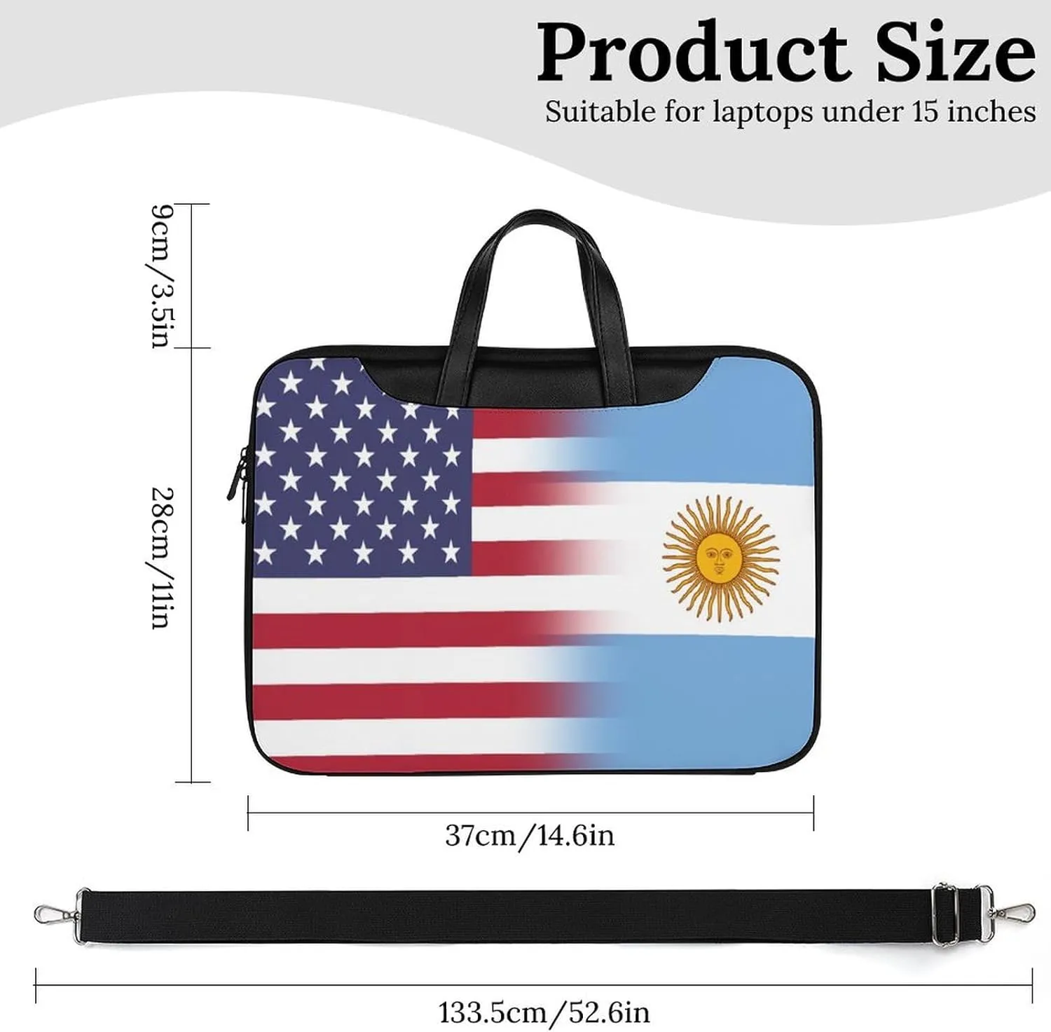 U.S.A Argentina Flag Leather Bag Laptop Case Slim Water Resistant Computer Bags with Handle Briefcase for Work