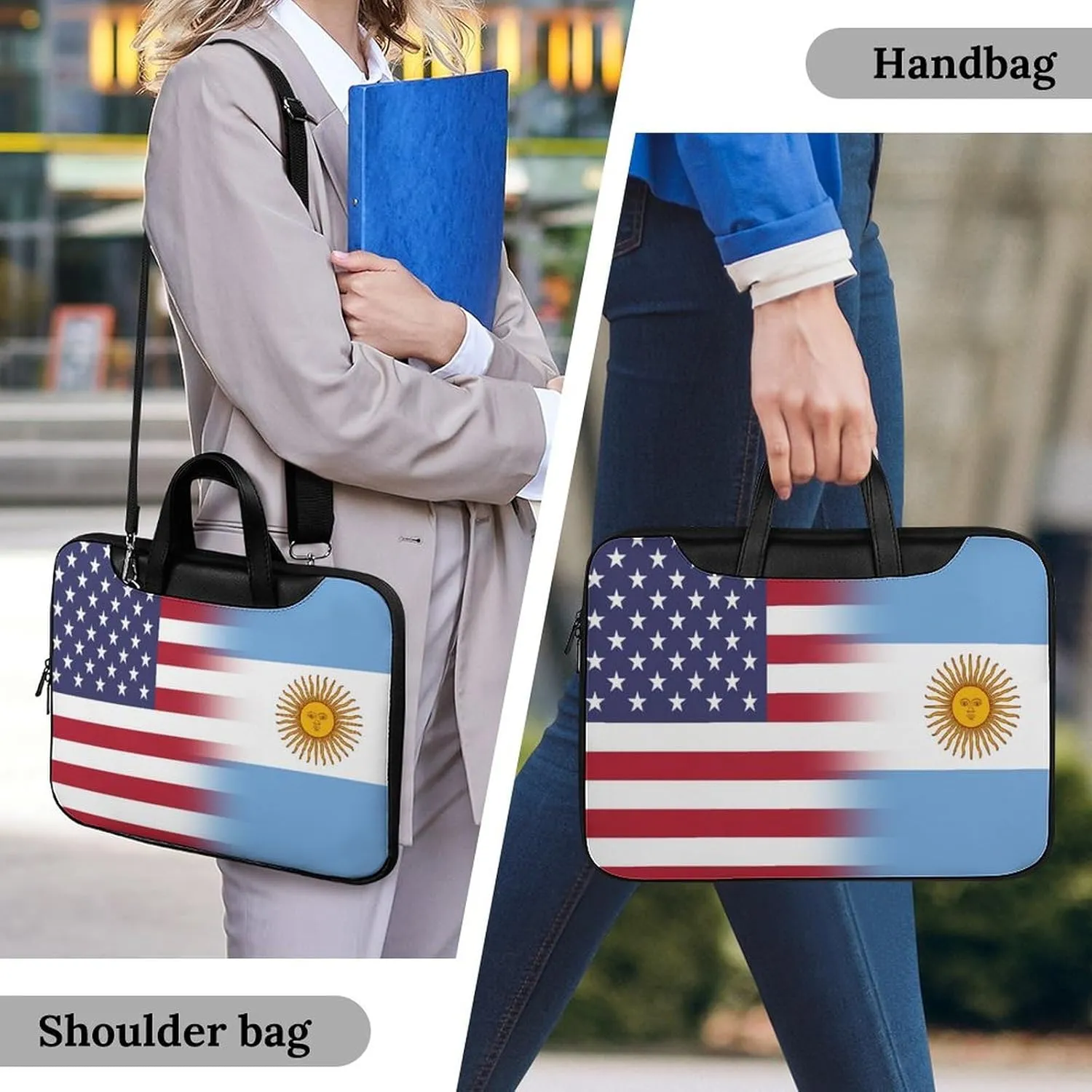 U.S.A Argentina Flag Leather Bag Laptop Case Slim Water Resistant Computer Bags with Handle Briefcase for Work