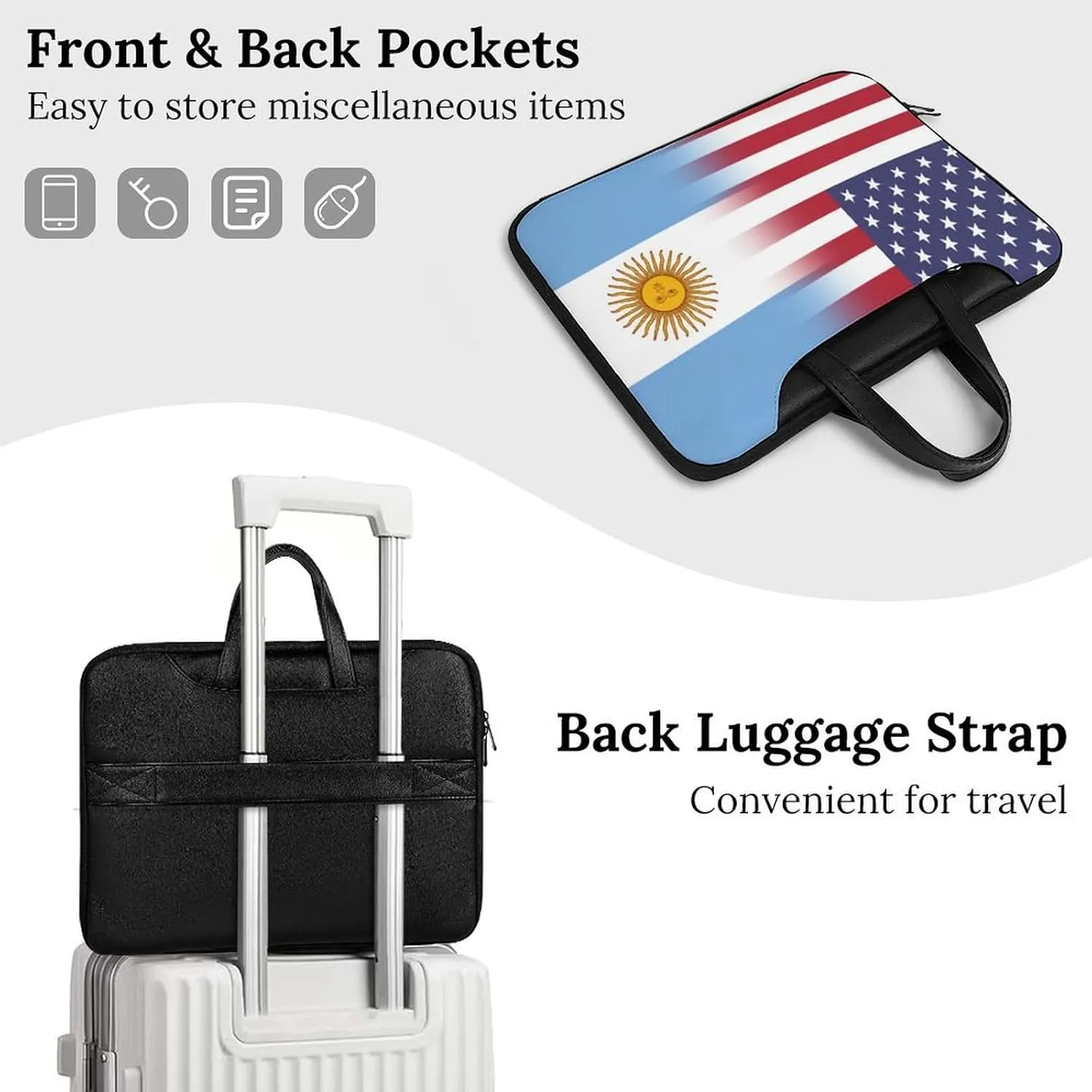 U.S.A Argentina Flag Leather Bag Laptop Case Slim Water Resistant Computer Bags with Handle Briefcase for Work