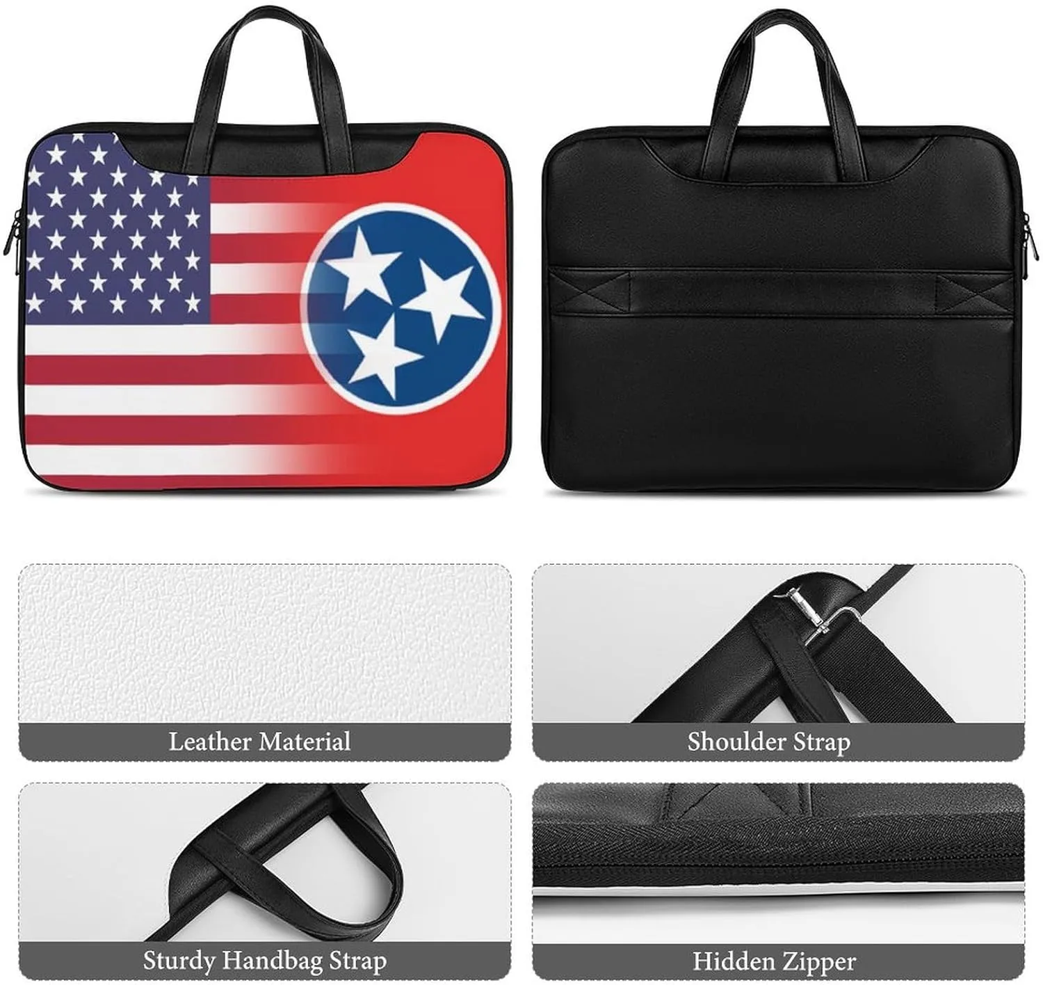 U.S.A Tennessee State Flag Leather Bag Laptop Case Slim Water Resistant Computer Bags with Handle Briefcase for Work