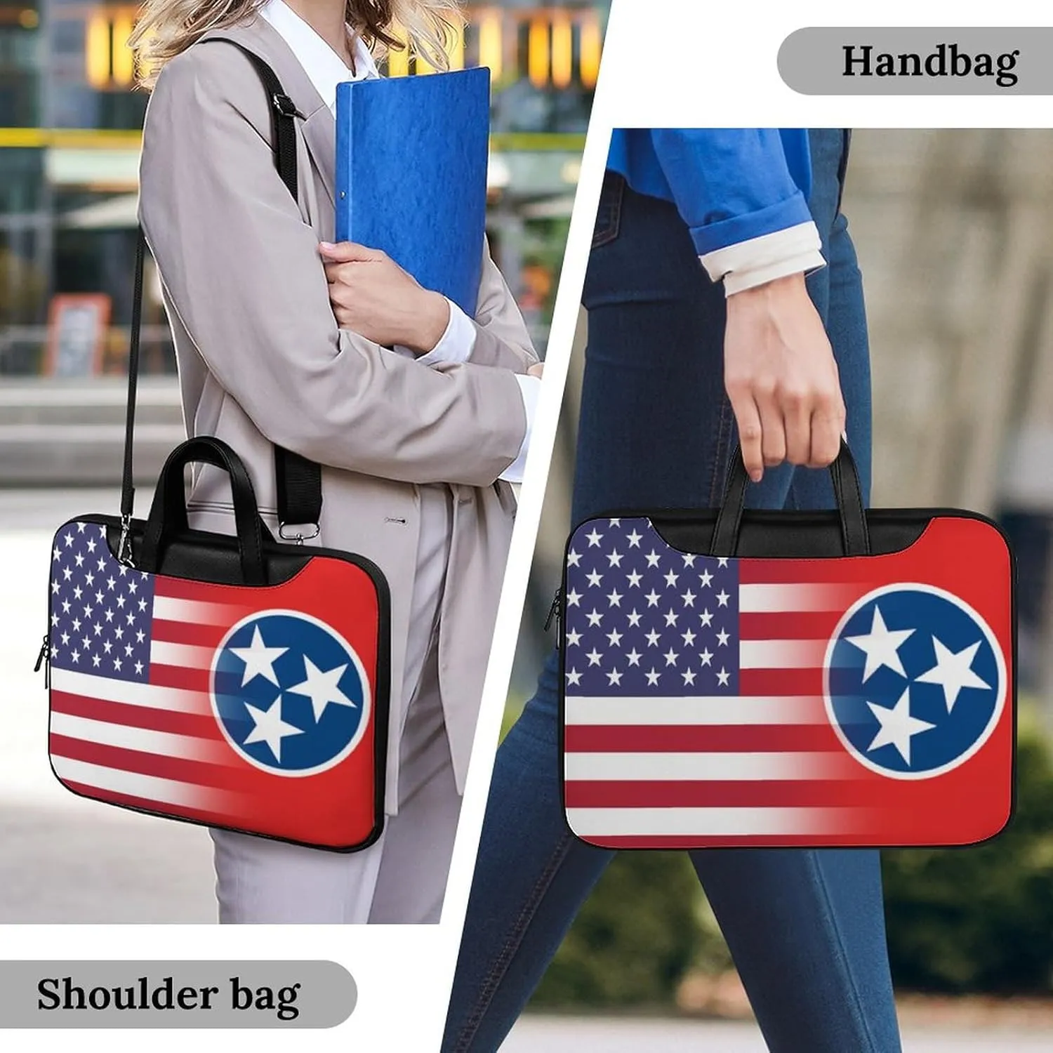 U.S.A Tennessee State Flag Leather Bag Laptop Case Slim Water Resistant Computer Bags with Handle Briefcase for Work