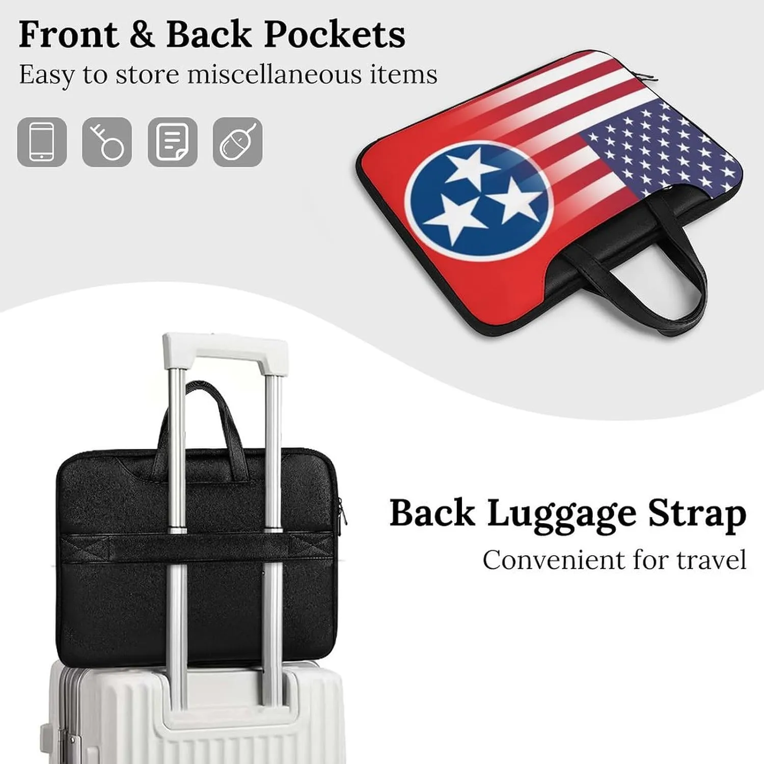 U.S.A Tennessee State Flag Leather Bag Laptop Case Slim Water Resistant Computer Bags with Handle Briefcase for Work