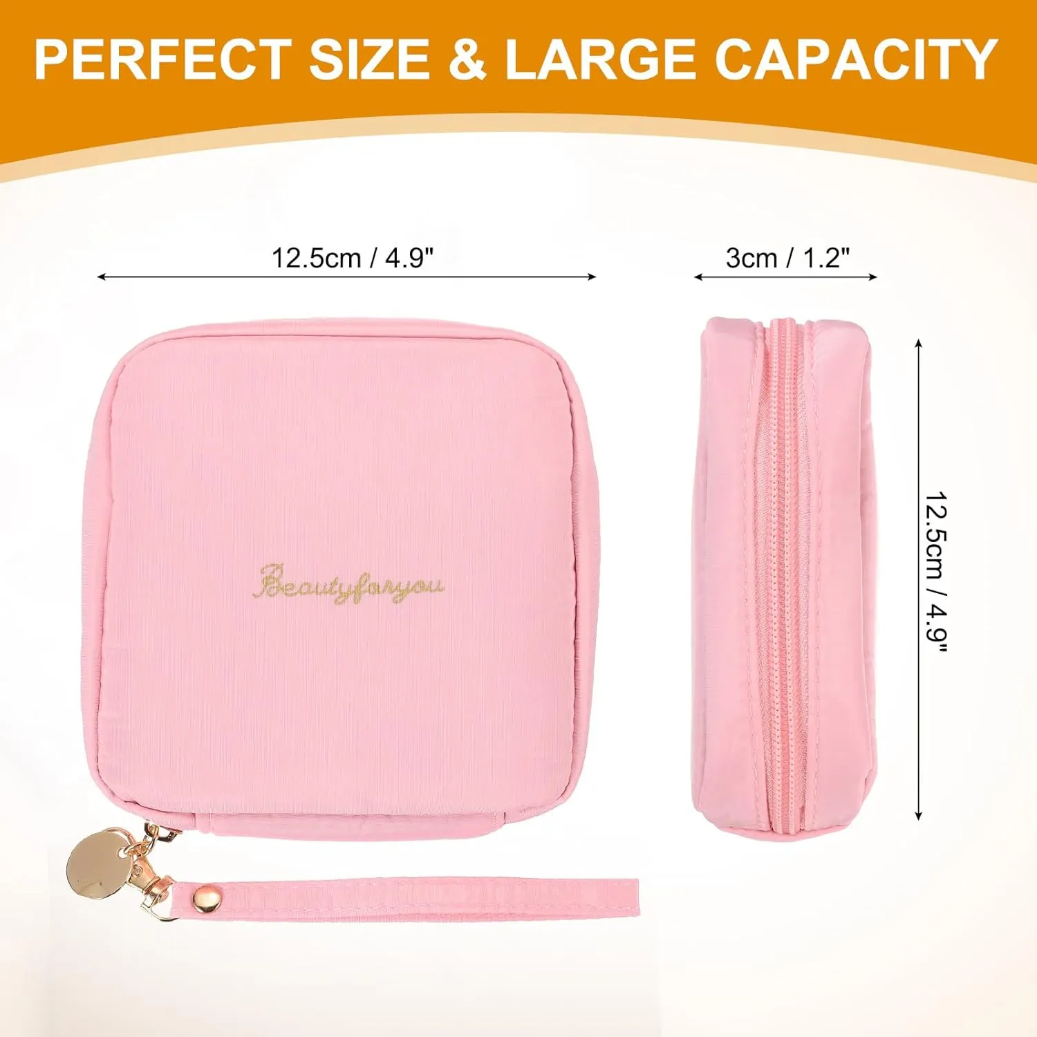 uxcell Mini Makeup Bag for Purse, Small Cute Zipper Travel Cosmetic Bags Preppy Toiletry Storage Pouch for Coin Sanitary, Pink